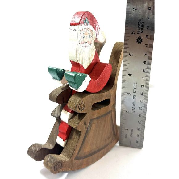 Hand-Carved & Painted Wooden Santa in Sleigh Christmas Decoration 6.5” - Picture 2 of 6